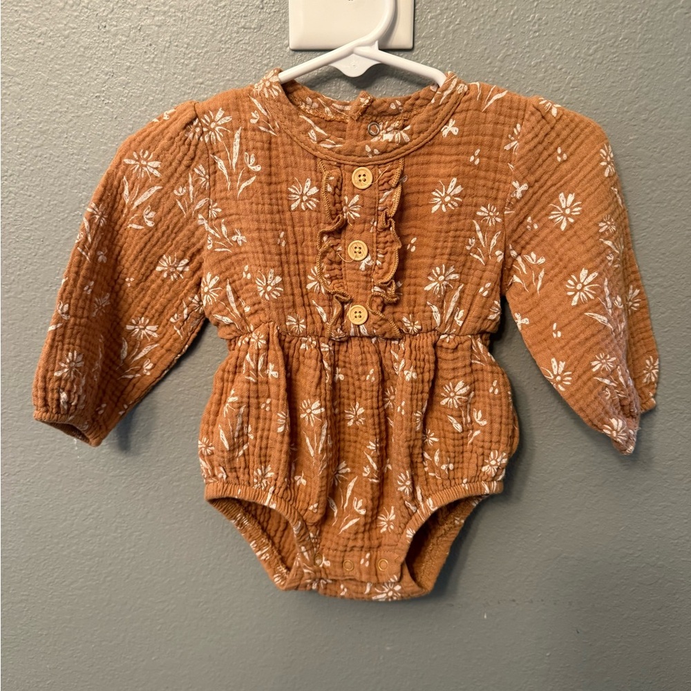 Rachel Zoe Tan Floral Baby Romper